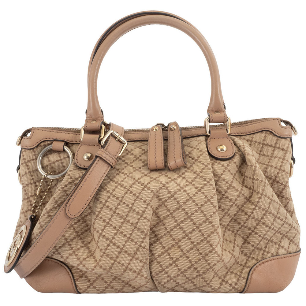Gucci Shoulder Bag Diamante Sukey Canvas Leather Beige